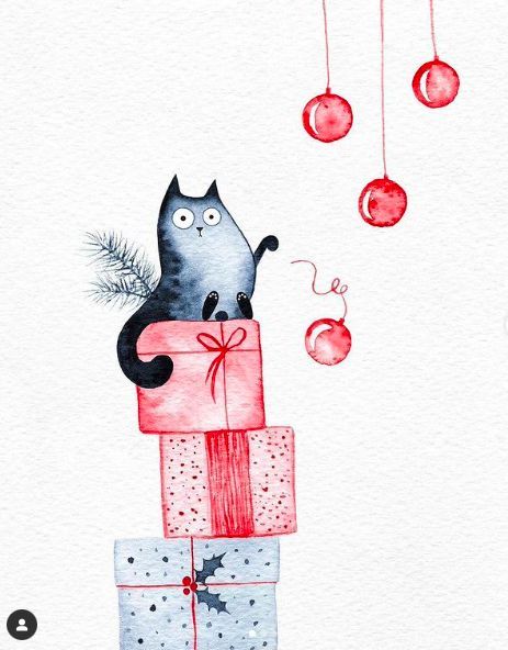 Animal Christmas Cards Handmade, Funny Watercolor Christmas Cards, Crismas Cards Ideas, Crismas Drawings Ideas, Crismas Cards, Watercolor Christmas Cards Diy, Christmas Card Art, Watercolor Christmas Cards, Watercolor Cat