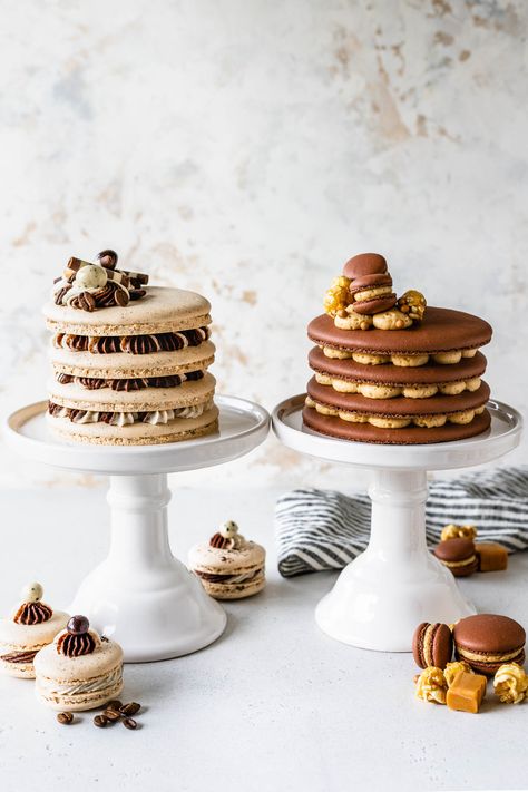 Espresso Frosting, Macaron Cakes, French Macaroon Recipes, Salted Caramel Buttercream, Mocha Frosting, Macaroon Cake, Chocolate Macaron, Macaron Cake, Macaron Flavors