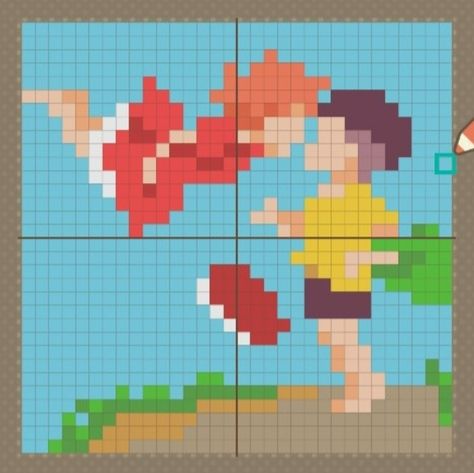 Grimace Pixel Art, Ponyo Grid Pattern, Acnh Ponyo Design, Alpha Pattern Ponyo, Animal Crossing Grid Patterns, Pokemon Grid Art, Ponyo Pixel Grid, 30x30 Pixel Art Grid, Pixel Painting Art