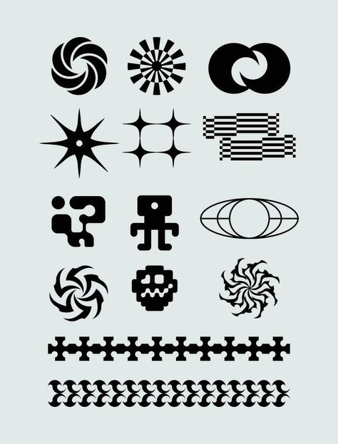 Abstract icon shape symbol set bundle geometric spiral brutalism acid element template clip art vector editable Abstract Vector Shapes, Brutalism Elements, Spiral Design Pattern, Geometric Icons, Acid Graphics, Abstract Shapes Design, Abstract Branding, Aesthetic Vector, Abstract Icons