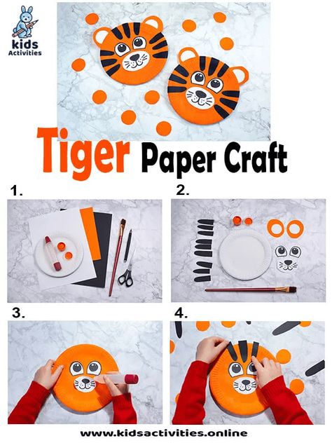 Tiger Day Activities For Kids, Tiger Paper Craft, Tiger Activities, Tiger Craft, Craft Ideas For Preschoolers, Children's Day Activities, Ideas For Preschoolers, Phonics Flashcards, Alphabet Worksheets Kindergarten