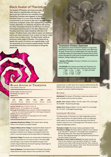 Tharizdun Dnd, Evil Celestial Dnd, Necromancer Stat Block, Fey Stat Block, Dnd Witch Stat Block, Ghost Dnd Stats, Dnd Undead Stat Block, Black Avatar, Dungeons And Dragons Rules