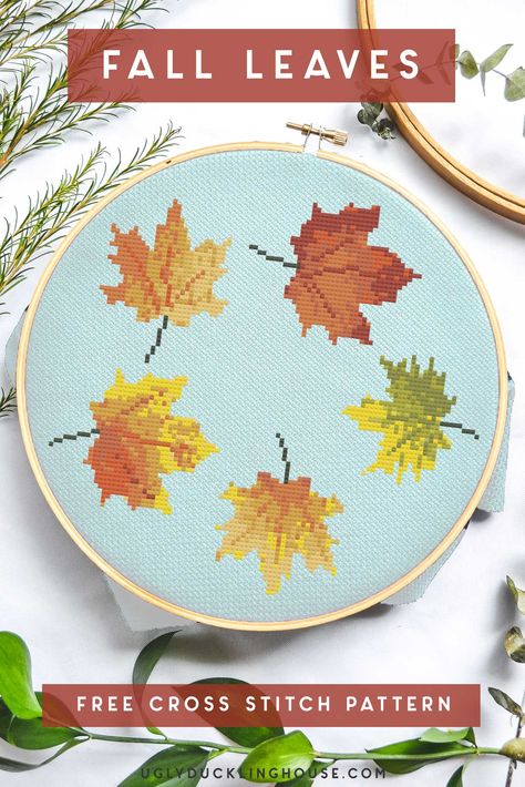 Gotta do this one! Grab this free fall leaves cross stitch pattern - this leaf pattern is made to look like a circle/wreath, but it can also be completed as individual patterns! perfect for fall decor #fall #autumn #leafpattern  #crossstitch #embroidery #crossstitchpattern #fiberart #gallerywall Leaf Cross Stitch, Leaves Cross Stitch, Elaborate Embroidery, Circle Wreath, Free Cross Stitch Pattern, Autumn Cross Stitch Patterns, Fall Cross Stitch, Mask Designs, Where I Live