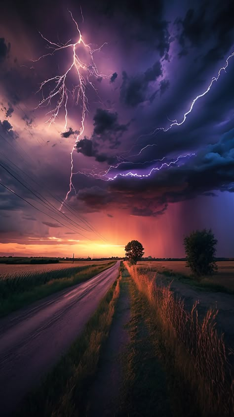 A road in the middle of a storm Lightning Wallpaper Aesthetic, Storm Wallpaper Aesthetic, Storm Astethic, Thunderstorm Wallpaper, Pretty Storm Pictures, Storms Photography, Thunderstorm Aesthetic, Lightning Bolt Wallpaper, Road Wallpaper Backgrounds