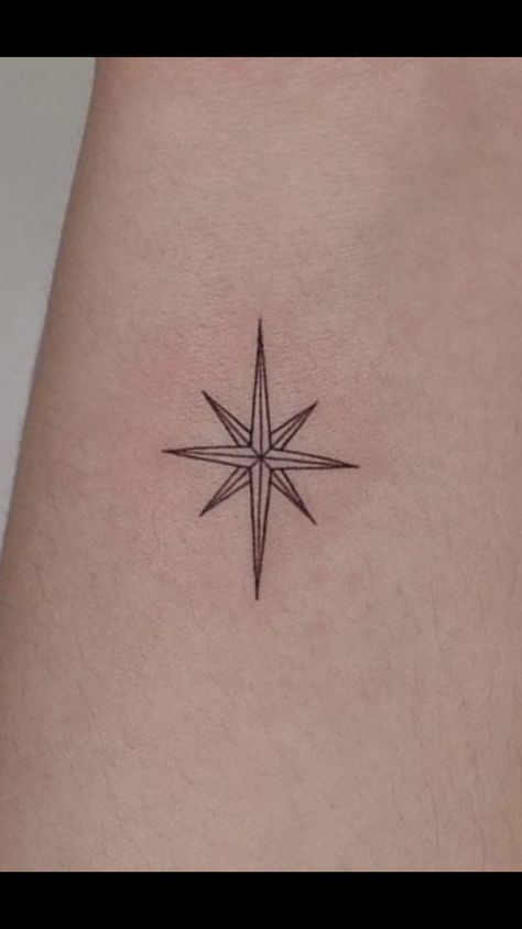 8 Star Tattoo, North Tattoo Ideas, Christmas Star Tattoo, Moravian Star Tattoo, Bethlehem Star Tattoo, Eight Point Star Tattoo, Art Deco Star Tattoo, Polaris Tattoo, 8 Point Star Tattoo