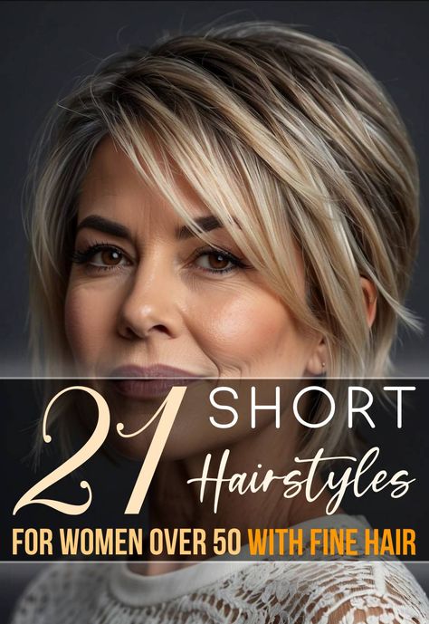 21 Short Hairstyles For Women Over 50 With Fine Hair Hairstyles Over 50 Fine Hair, Messy Hairstyles For Fine Hair, Short Shaggy Bob For Fine Hair, Short Cut For Fine Hair Over 50, Short Hair For Thinning Hair Women, Short Hair For Fine Thinning Hair, Over 50 Fine Hair Styles, Cute Short Hairstyles For Thinning Hair, Womens Low Maintenance Haircuts