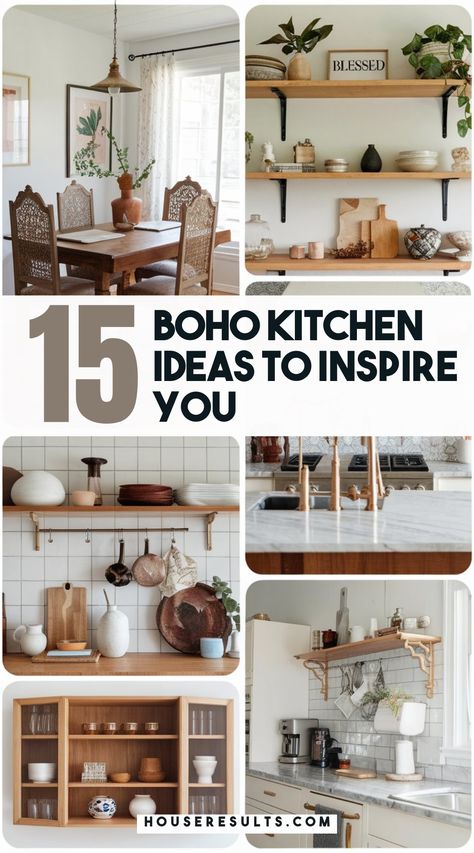 Embrace a carefree style with Boho Kitchen Ideas that spark creativity! 🎨🍃 From colorful accents to rustic elements, explore ways to bring a touch of bohemian charm to your home. Let your kitchen reflect your personality—save this pin for future inspiration! Boho Kitchen Wall Decor Ideas, Boho Vintage Kitchen, Boho Kitchen Counter Decor, Small Boho Kitchen Ideas, Kitchen Aesthetic Cozy, Boho Rustic Kitchen, Boho Kitchen Ideas Bohemian Style, Small Boho Kitchen, Boho Kitchen Design