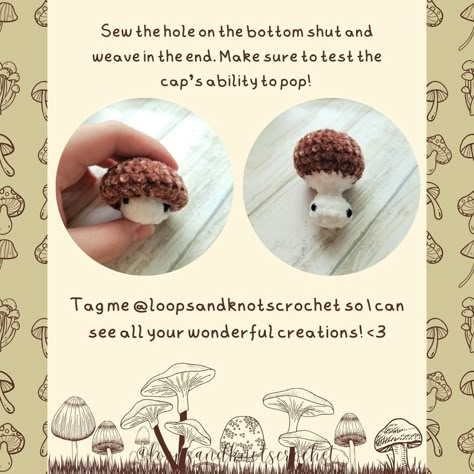 Mushroom Pop Crochet Pattern, Crochet Pop Up Mushroom Free Pattern, Super Quick Crochet Projects, Mushrooms Crochet, Amigurumi Mushroom, Mushroom Pattern, Easy Crochet Animals, 200 Followers, String Crafts