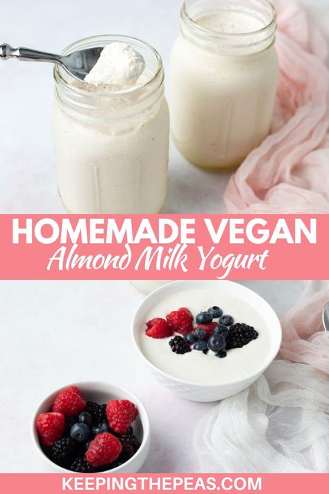 Homemade Almond Milk Yogurt (Vegan) Homemade Almond Milk Yogurt, Homemade Yogurt Recipes, Almond Milk Yogurt, Almond Yogurt, Homemade Things, Creamy Yogurt, Homemade Almond Milk, Comfort Soup, Homemade Yogurt