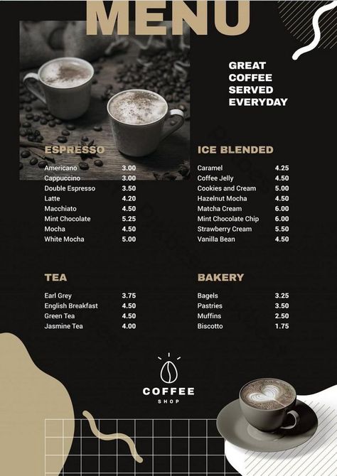 business,menu,coffee,template,restaurant,shop,drink,energy,coffee,shop,lifestyle,,beverage Coffee Menu Ideas, Coffee Menu Design Ideas, Beverage Menu Design, Menu Coffee Design, Cafe Menu Ideas, Coffee Shop Menu Design, Green Tea Muffins, Coffee Template, Coffee Menu Design