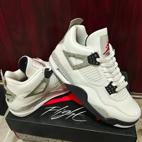 Jordan 4 white cement retro basketball shoes Jordan 4 White Cement, Jordan 4 White, Retro Basketball Shoes, Retro Basketball, White Cement, Shoe Shop, Basketball Shoes, Good Luck, Cement