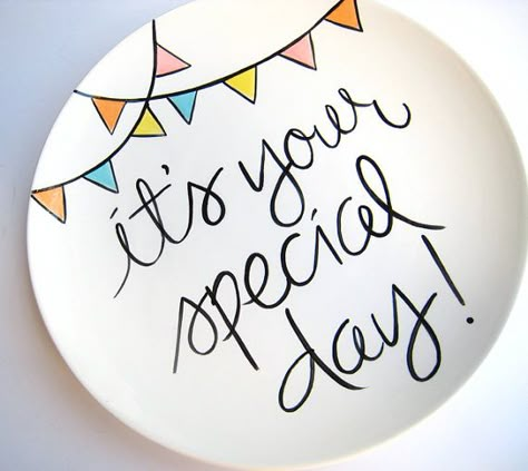 Sharpie Plates, Sharpie Projects, Celebration Plate, Pottery Place, Sharpie Crafts, Color Me Mine, Birthday Traditions, Birthday Plate, Paint Your Own Pottery