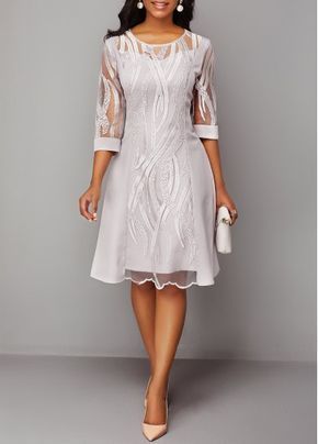 83e8ef518174e1eb6be4a0778d050c9ddesc50914793ri Light Grey Dress, Lace Panel Dress, Grey Midi Dress, Fashion Dresses Online, Club Party Dresses, Lace Dress With Sleeves, Panel Dress, Lace Panelled, Party Dresses For Women