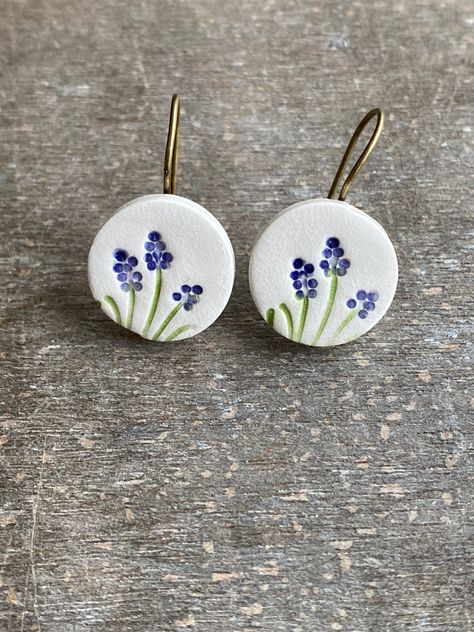 Pottery Earrings, Handmade Ceramic Jewelry, Lavender Earrings, Earring Hoop, Handmade Clay Jewelry, Porcelain Earrings, Polymer Earrings, Best Friend Jewelry, Polymer Clay Jewelry Diy