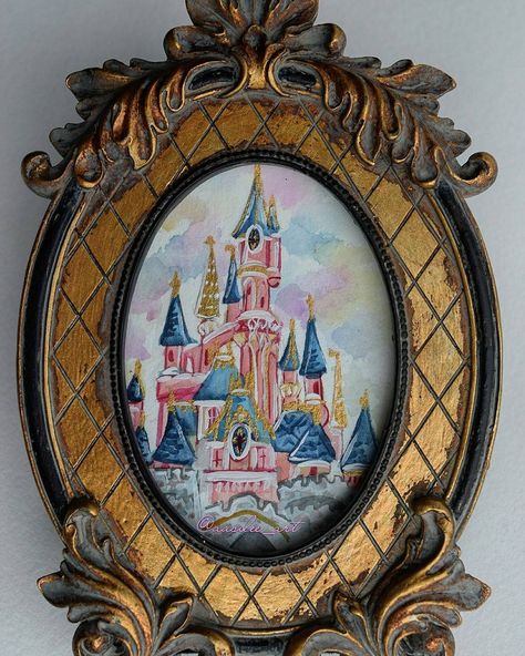 Happy 24th birthday to #disneylandparis 🏰🎉. Here's a 3.5x2.5" mini watercolor 💜 . I'm still working on the other castles (and a… | Instagram Disney Basement, Cinderella Painting Ideas, Disney Art Framed, Disney Its A Small World Art, Cinderella Castle Painting, Art Deco Neon, Cinderella Room, Disneyland Castle Painting, Disney Projects