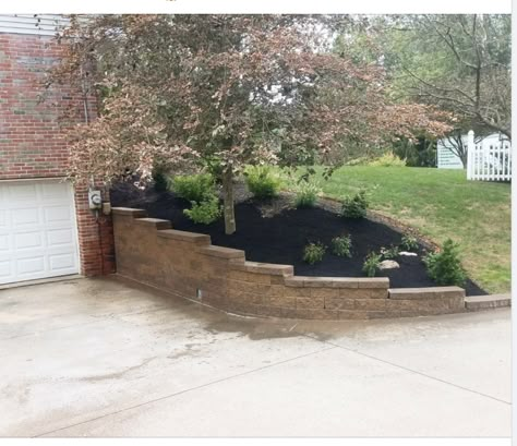 Retaining Wall Ideas Driveway, Retaining Wall Along Driveway, Sloped Driveway Retaining Wall, Retaining Wall Next To Driveway, Sloped Garage Entrance, Retaining Wall Walkway, Retaining Wall Driveway Front Yard, Driveway Retaining Wall Landscaping, Retaining Wall Ideas Hillside Driveway