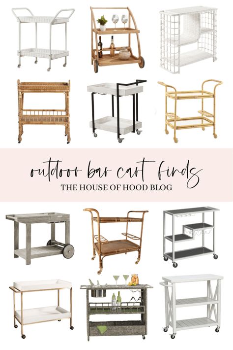 Check out this post for the perfect outdoor bar carts! I'm sharing several of the best ones for your patio. These are great for any outdoor living space and can even double as storage. Outdoor Beverage Cart, Patio Bar Cart Ideas, Outdoor Bar Cart Styling, Outdoor Bar Cart Ideas, Patio Bar Cart, Cocktail Truck, Small Bar Cart, Wicker Bar Cart, Outdoor Serving Cart