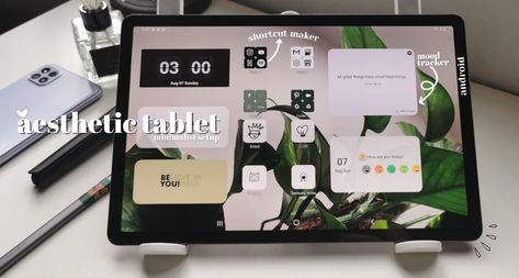 Watch tutorial at Kym Studio Samsung Tablet Setup, Samsung Tab Homescreen Ideas, Samsung Tab Homescreen, Samsung Tablet Wallpaper Aesthetic, Samsung Tablet Aesthetic, Tab Aesthetic, Tablet Theme, Tab Ideas, Tab Wallpaper