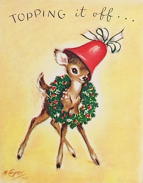 Vintage Elf Illustration, Vintage Reindeer Images, Christmas Deer Illustration, Christmas Illustration Vintage, Marjorie Cooper, Modern Christmas Theme, Deer Printable, Reindeer Drawing, Christmas Boards