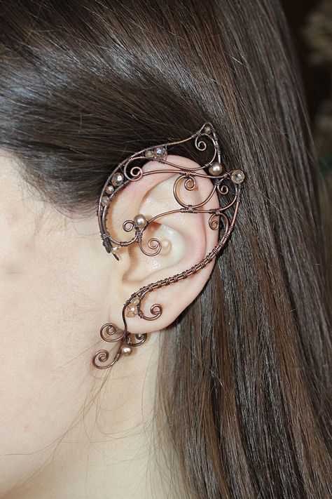 Elven Ears, Ear Cuff Diy, Elf Stuff, Wire Ear Cuffs, Elf Ear, Elf Ear Cuff, Bridal Cuff, Fairy Ears, Ring Wrap