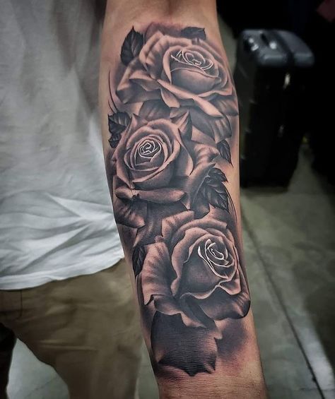 Thomas Tattoo, Native American Tattoo Designs, Floral Back Tattoos, Rose Tattoo Thigh, Realistic Rose Tattoo, Rose Tattoo Sleeve, Inner Forearm Tattoo, Rose Tattoos For Men, Tattoo Filler