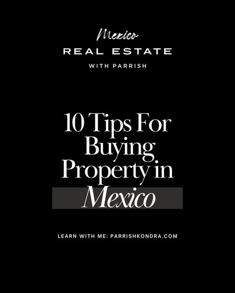 🌟 10 Must-Know Tips for Anyone Buying Property in Mexico 🌟 Hey everyone! Parrish here from Mexico Real Estate with Parrish If you’re dreaming of owning a slice of paradise in Mexico, you’re in the right place. After eight years of navigating the Mexican real estate market, I’ve compiled the ultimate list of tips to ensure your investment journey is smooth and successful. 🏝️🏡 1. Do Your Homework 📚 - Understand the local market, property values, and trends. Knowledge is power! 2. Hire a Rep... Mexico Real Estate, After Eight, Local Market, Knowledge Is Power, Real Estate Buying, Buying Property, Real Estate Marketing, Homework, Investment