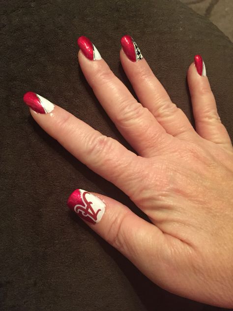 Roll Tide Nail Designs, University Of Alabama Nails, Alabama Nail Designs, University Of Utah Nails, Texas A&m Nails, Alabama Nails Crimson Tide, Alabama Football Nails, Iu Nails, Alabama Nail Art