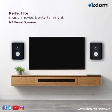 Best Speakers For Home In India - Axiom Brand Best Speakers In Nagpur The M3 on-wall speaker preserves the sonic clarity of its bookshelf equivalent, the M3. This décor friendly M3 On-wall is a perfect complement to today's modern low-profile plasma and LCD TV screens. The large 6 1/2-inch aluminum cone woofer produces satisfaction. Among its innovations, each M3 on-Wall speaker includes a dedicated wall-mounting bracket that serves as the electrical connection to the speaker wire. Speaker Wall Mounts, Speaker Mounts, Tv Speakers, Best Speakers, Tv Wall Decor, In Wall Speakers, Speaker Wire, Table Tv, Electrical Connection