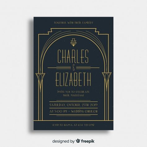 Elegant art deco wedding invitation | Free Vector #Freepik #freevector #wedding #wedding-invitation #vintage #invitation Art Deco Menu, Art Deco Wedding Invitation, Prom Posters, Vintage Invitation, Deco Wedding Invitations, Art Deco Invitations, Art Deco Wedding Invitations, Vintage Wedding Cards, Engagement Invitations