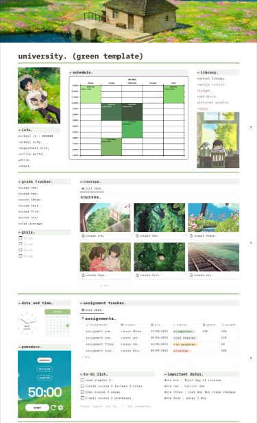 #Notion_University_Template #Notion_University #Green_Template #Pomodoro_Timer Study Planner Free, Life Planner Organization, School Template, University Life, School Planner, Academic Planner, Notion Template, Student Planner, Business Planner