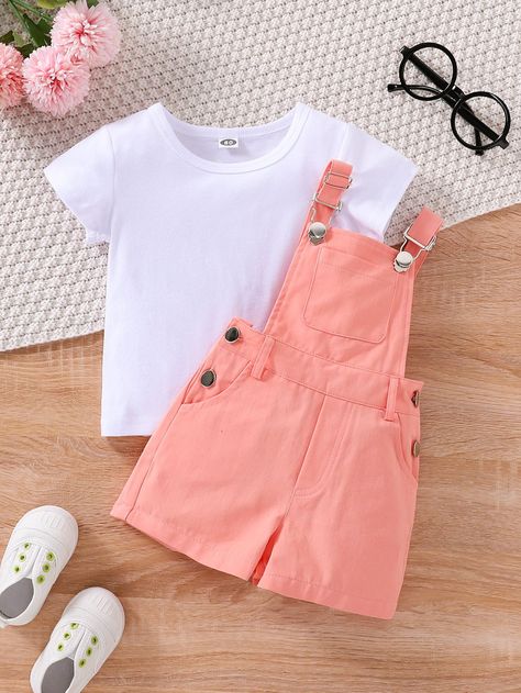 Toddler Girls Solid Tee & Pocket Front Overall Jumpsuit winter outfits for curvy ladies cute plus size boutiques lovelywholesale plus size clothes xxl clothing quince outfits guest plus size blazer short set plus size plus size 1950s clothing women's plus size easter outfits #plussize #Toddler #Girls #Solid #Tee #Pocket #Front #Jumpsuit Toddlers Outfits Girl, Girls Spring Outfits Kids, Kids Outfits Summer, Quince Outfits Guest, Toddler Girl Summer Outfits, Clothes Kids Girl, Girl Toddler Outfits, Summer Outfits For Kids, Quince Outfits