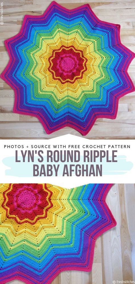 Round Ripple Blankets Free Crochet Patterns - Free Crochet Patterns Crochet Round Ripple Blanket Pattern, Circle Afghan Crochet Pattern, Round Ripple Crochet Pattern Free, Round Afghan Crochet Pattern Free, Round Crochet Blanket Pattern, Crochet Patterns Blankets, Crochet Blanket Round, Spiral Crochet Pattern, Crochet Ripple Baby Blanket