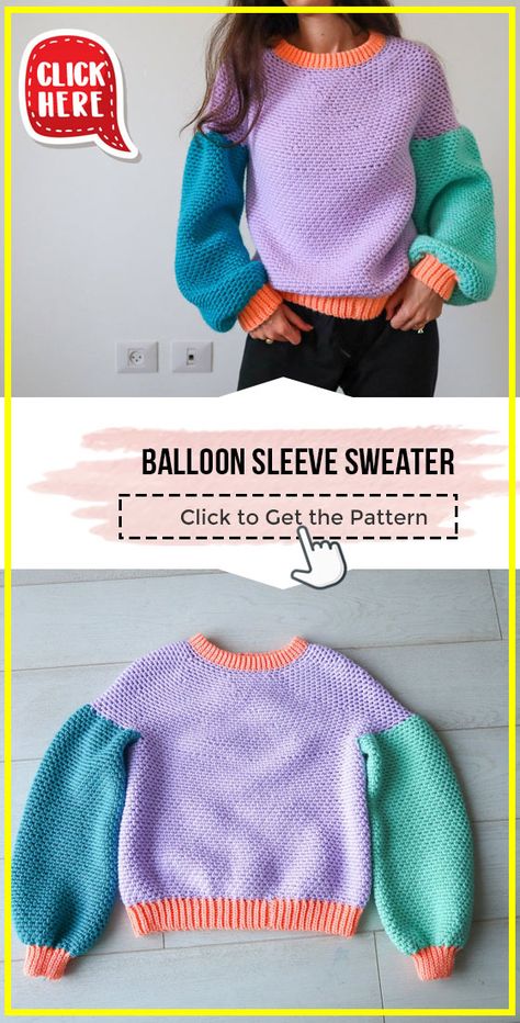 Balloon Sleeve Sweater Crochet Pattern Free, Sugar Wheel Crochet Patterns, Crochet Puff Sleeve Sweater Pattern Free, Crochet Balloon Sleeve Sweater, Crochet Sweater Sleeves, Colourful Crochet, Balloon Sleeve Cardigan, Crochet Sweater Design, Crochet Feather