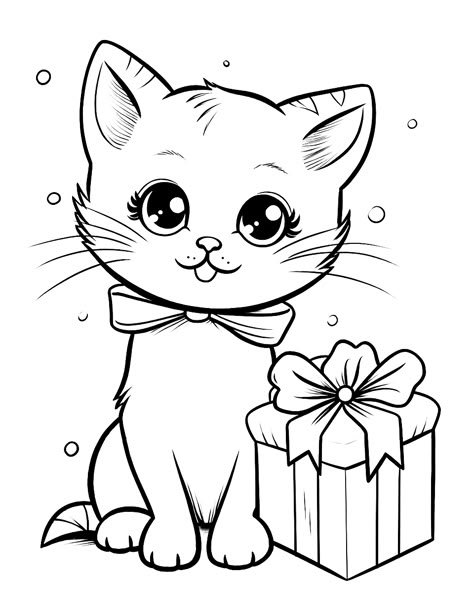 Christmas Cat Coloring Pages Free Printable, Free Cat Coloring Pages Printables, Christmas Animal Coloring Pages, Christmas Cat Coloring Pages, Kitten Coloring Pages Free Printable, Cat Coloring Pages Free Printable, Christmas Coloring Pages Free Printable, Cat Colouring, Kitten Coloring Pages