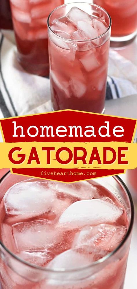 Try this all-natural sports drink! This easy Homemade Gatorade is the perfect summer drink to quench your thirst, hydrate your body, and replenish electrolytes. Plus, this non-alcoholic beverage is a great alternative to store-bought! Gatorade Alternative, Sports Drink Recipe, Homemade Sports Drink, Homemade Energy Drink, Electrolyte Drink Recipe, Homemade Gatorade, Homemade Electrolyte Drink, Energy Drink Recipe, Drink Recipes Nonalcoholic