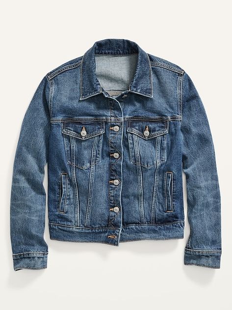 Classic Medium-Wash Jean Jacket for Women | Old Navy Fleece Lined Denim Jacket, Italy Packing, Distressed Cropped Denim Jacket, Plus Size Capsule Wardrobe, Breton Shirt, Custom Jean Jacket, Green Denim Jacket, Old Navy Jean Jacket, Navy Denim Jacket