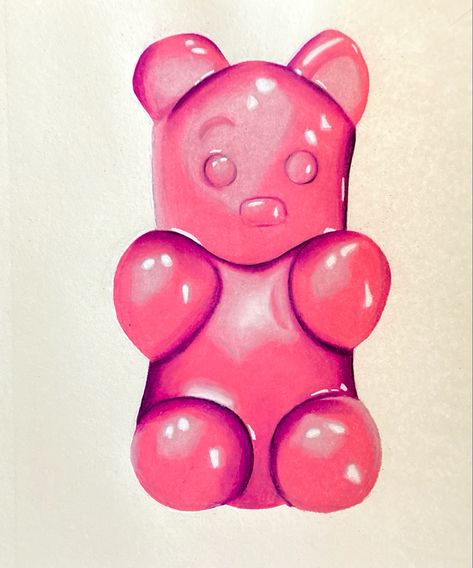 Gummy Bear Art Painting, How To Draw A Gummy Bear, Color Pencil Drawing Easy Cute, Candy Art Drawing, Bubble Gum Illustration, Bear Art Drawing, Gummy Bear Drawing, Doodle Bops, Gummy Bear Art