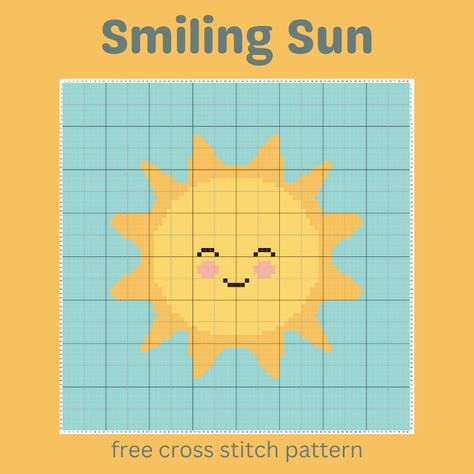 Keeping it Real: Smiling Sun - Free Cross Stitch Pattern Sun Cross Stitch Pattern Free, Sunshine Cross Stitch, Sun Cross Stitch Pattern, Sun Cross Stitch, Cross Stitch Pattern Free, Free Cross Stitch Pattern, Smiling Sun, Keeping It Real, Dmc Floss