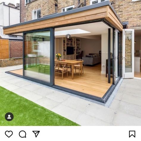 Sliding doors, Bifold doors with 90 degree and 135 degree moving corner posts · 1st Folding Sliding Doors Extension Veranda, Design Per Patio, Flat Roof Extension, Garden Room Extensions, House Extension Plans, Room Extensions, Roof Extension, Glass Extension, House Extension Design