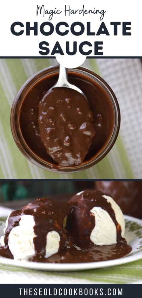 Easy Chocolate Sauce, Magic Shell Recipe, Homemade Chocolate Sauce, Chocolate Sauce Recipes, Fabulous Desserts, Walnut Sauce, Homemade Hot Fudge, Magic Shell, Amazing Meals