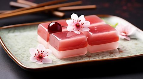 Yokan Japanese Desserts, Japanese Jelly Dessert, Japanese Candy Recipe, Mizu Yokan, Japanese Objects, Japan Dessert, Japanese Pastries, Sweet Red Bean Paste, Japanese Desserts