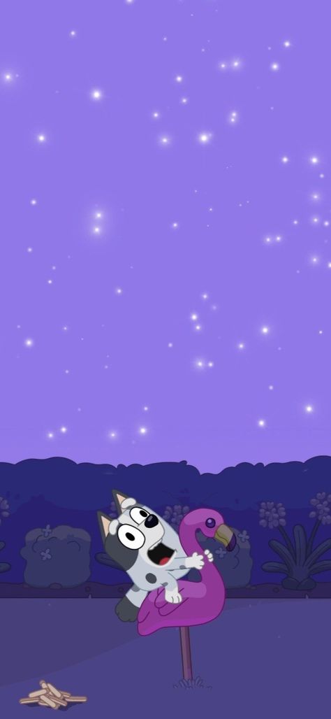 Muffin Riding a Flamingo from Bluey Bluey Cartoon Wallpaper Iphone Muffin, Bluey Muffin Flamingo, Muffin Wallpaper Bluey, Bluey Sleepytime Wallpaper, Muffin Heeler Wallpaper, Bluey Cartoon Lockscreen, Bluey Cartoon Aesthetic Wallpaper, Bluey Fan Art Wallpaper, Muffin From Bluey Wallpaper