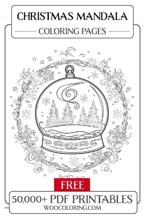 Get into the holiday spirit with our Frosty Globe Pattern! This intricate coloring page is perfect for those seeking a festive challenge in the Christmas Mandala coloring pages category. Unleash your creativity as you bring to life the magical winter scene. Perfect for relaxation and celebration! Christmas Mandalas Free Printable, Snow Globe Coloring Pages Free Printable, Winter Adult Coloring Pages, Adult Christmas Coloring Pages Printable, Christmas Coloring Pages For Adults Free Printable, Christmas Mandala Coloring Pages, Christmas Mandalas, Snowflake Coloring Pages, Free Christmas Coloring Pages