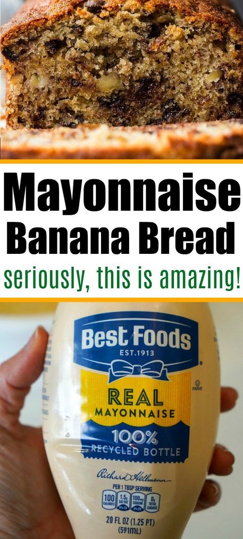 Banana Bread With Two Bananas, Banana Muffins With Mayonnaise, Banana Bread Recipe With Mayonnaise, Banana Bread Recipe With Mayo, Banana Bread With Mayo, Banana Bread With Mayonnaise, Easy Banana Bread Recipe 3 Ingredients, Banana Nut Bread Recipe Moist, Recipe With Mayonnaise