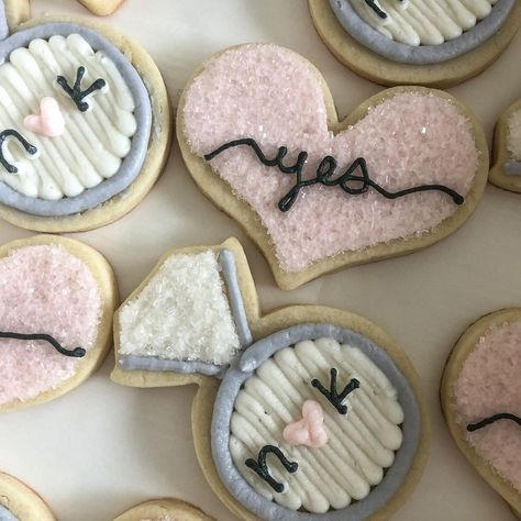 Bridal Shower Cookies Buttercream, Wedding Buttercream Cookies, Buttercream Wedding Cookies, Frosted Cookies Designs, Engagement Sugar Cookies, Boat Bachelorette, Engagement Party Cookies, Buttercream Frosting Cookies, Frosting Decorating