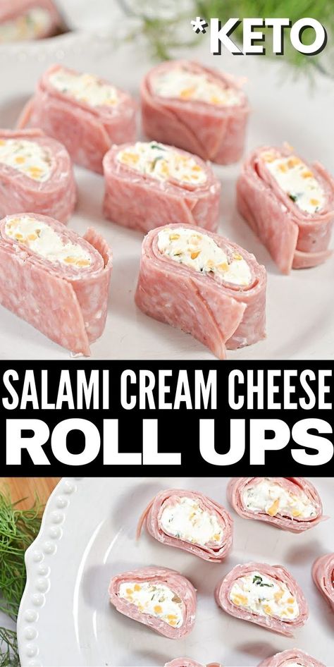 Salami Cream Cheese Roll Ups, Keto Salami, Salami Cream Cheese, Cream Cheese Roll Ups, Cream Cheese Snacks, Cheese Roll Ups, Salami Recipes, Cream Cheese Recipes Dip, Cream Cheese Roll Up