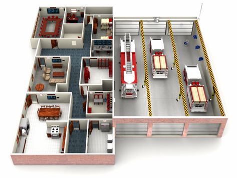 Fire Department Architecture, Firefighter Clipart, Sims House Plans, Lego House, House Fire, Fire Station, Real Estate Houses, Sims House, Architecture Plan