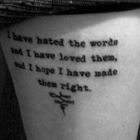 I love literary tats. The Book Thief. I actually want this one >.> And maybe one other quote. Haven't decided yet. Literary Tattoo, Jacket Diy, Book Thief, Garden Tattoo, Literary Tattoos, English Major, Dirty Thirty, Battle Jacket, The Book Thief