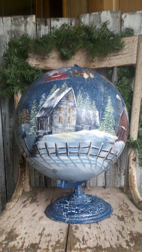 Painted Globes Diy Ideas, Globe Painting, Globe Ideas, Hp Christmas, Globe Diy, Painted Globe, Christmas Globes, Globe Art, Christmas Craft Projects