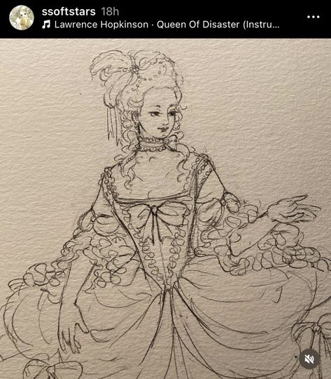 Royalcore Drawing, Reinassance Drawings, Rococo Art Drawing, 18th Century Character Design, Rococo Dress Drawing, Victorian Era Drawing Reference, Regency Dress Painting, Rococo Character Design, Rococo Drawing